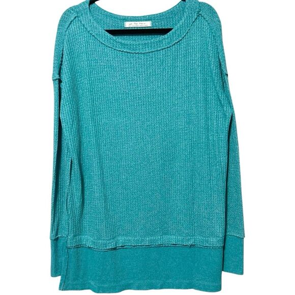 FREE PEOPLE NWT North Shore Waffle Knit Oversized Tunic *Aqua S - Picture 2 of 10